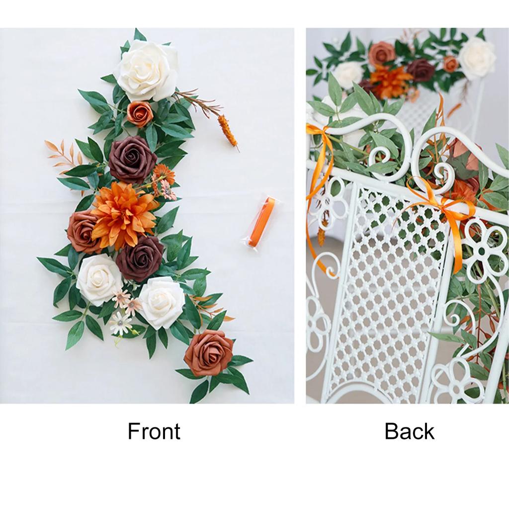Simulation Rose Chairs Back Pew Flower Garland Arrangement Floral Swags Arch Decor Vine Wedding Aisle Chair Home Decorations