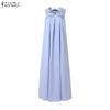 ZANZEA Bohemian Style Summer Casual Round Neck Sleeveless Long Dress
