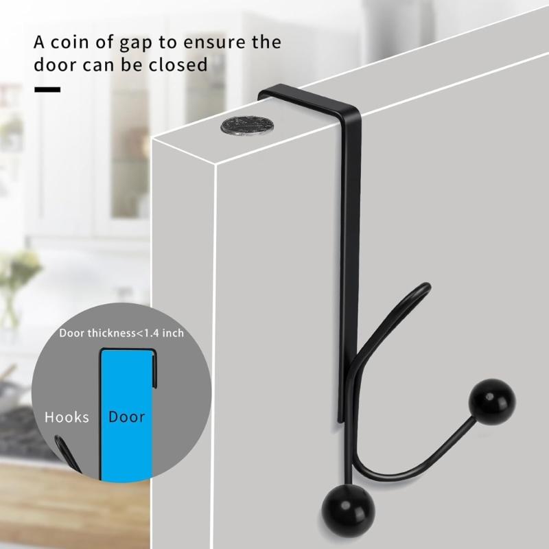 4Pcs Over Door Hooks Featuring Protective Sponge Inserts Fit Door 1.2 To 1.4 Inches Wide Metal Construction Rust Proof
