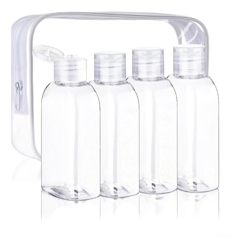

4 Pieces Travel Bottle Set 100ml Flip Caps Empty Dispenser for Cosmetic Transparent and Leak Proof Storage Bottles чистый