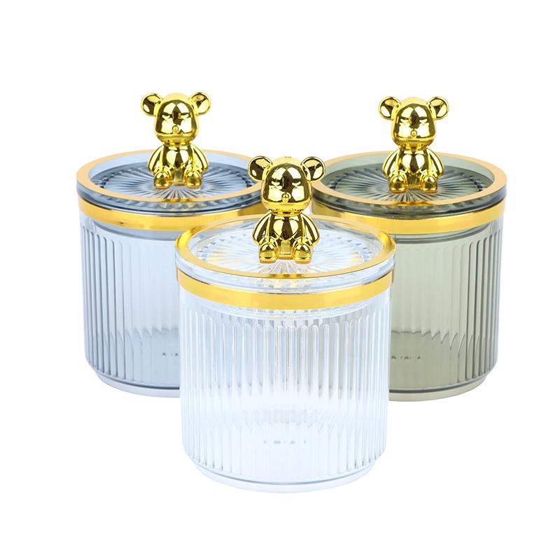 Cute Bear Clear Cotton Pad And Ear Bud Holder Acrylic Cosmetic Storage Jars