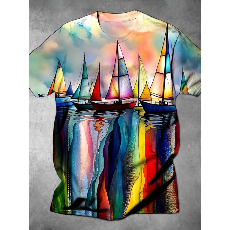 T-shirt da uomo a maniche corte con girocollo e stampa 3D, taglie forti, T-shirt casual estiva