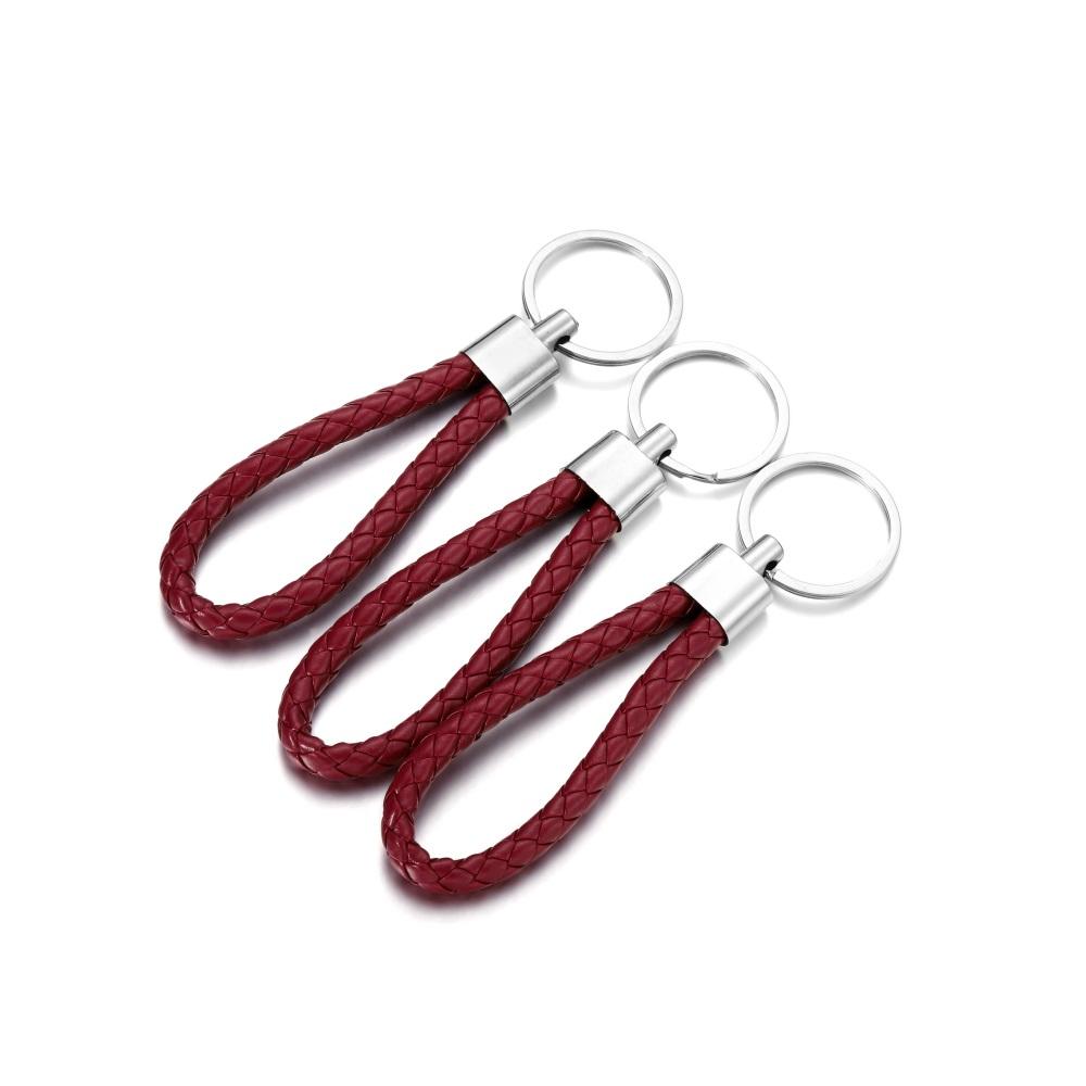 

5Pcs/Lot PU Leather Braided Woven Rope Keychain Keyring Holder for DIY Key Chain Holder Bag Pendant Gifts Jewelry вина червоного кольору