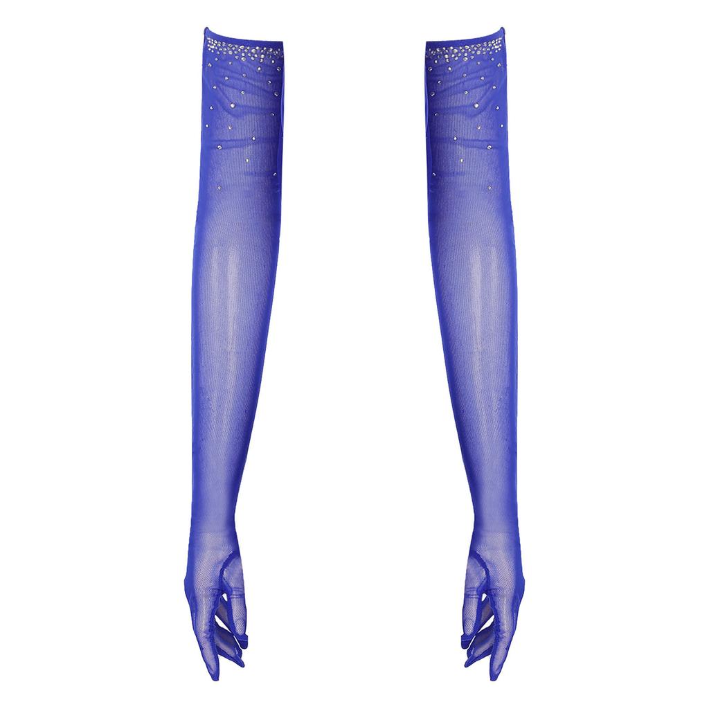 Damen Ein Paar Netz-Tanzhandschuhe Glitzernde Strasssteine Fünf-Finger Vollständige Länge Handschuhe Performance-Accessoire