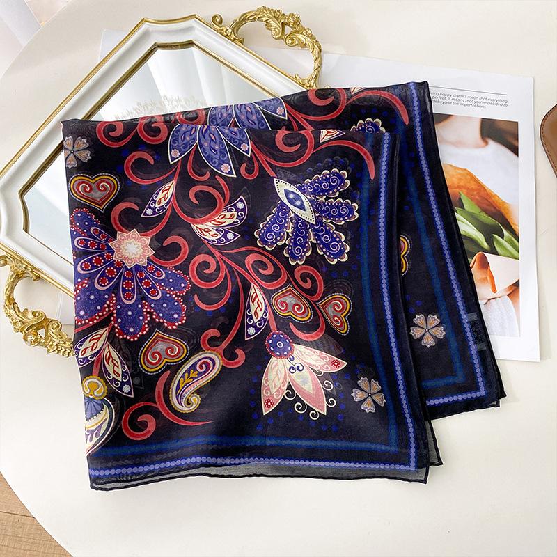 Retro old money style silk cotton square scarf printed silk pure cotton silk scarf spring and summer women s new versatile decorative neck shawl 67cm