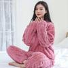 **Kadın Flanel Pijama Takımı Yuvarlak Yaka Jakarlı Uzun Peluş Kalın Sıcak Ev Giyimi**