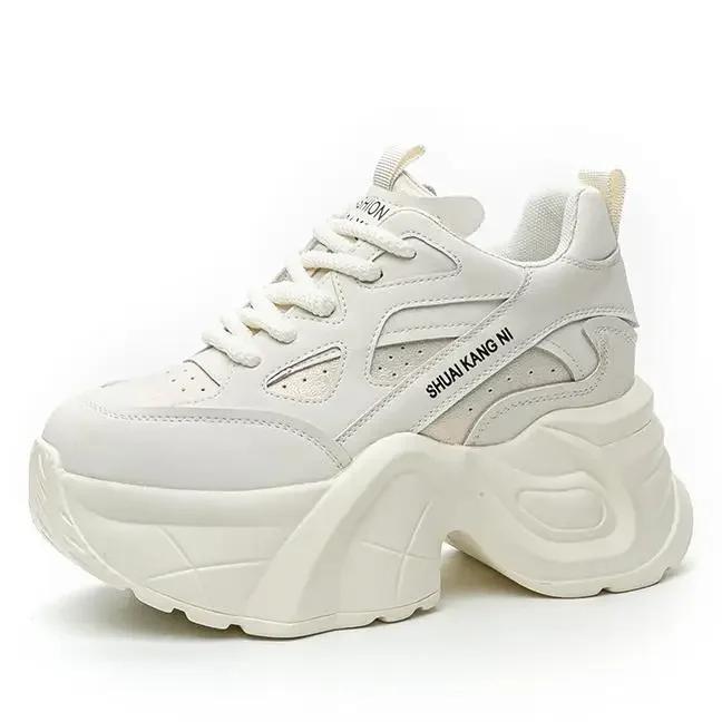 Fashion 8.5CM Genuine Leather Boots Spring Vulcanize Women Moccasins Spring Autumn Platform Wedge Loafer Fashion Chunky Sneaker Shoes