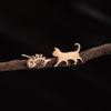 Japanese & Korean Style Asymmetrical Fish Bone Cat Earrings for Girls - Stainless Steel Niche Design