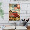 2D Flat Vintage Red Truck American Flag Metal Sign Durable Aluminum Material 8*12 Inches Farmhouse Patriotic Decor, 4th of July Farm, Vintage Truck