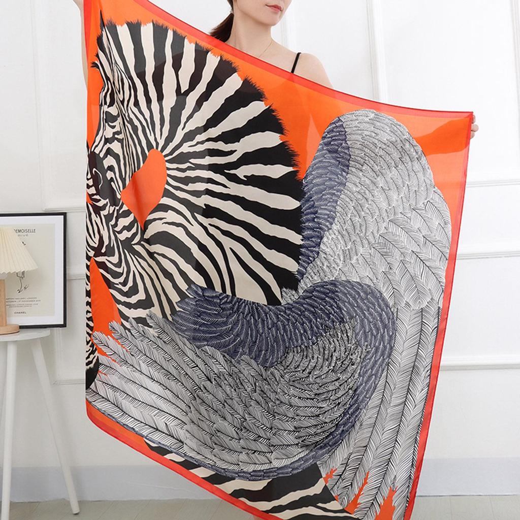 Damen 110cm Bedruckter Kunstseidenschal: Vielseitiges Hals-, Strand- und Sonnenschutz-Wickeltuch