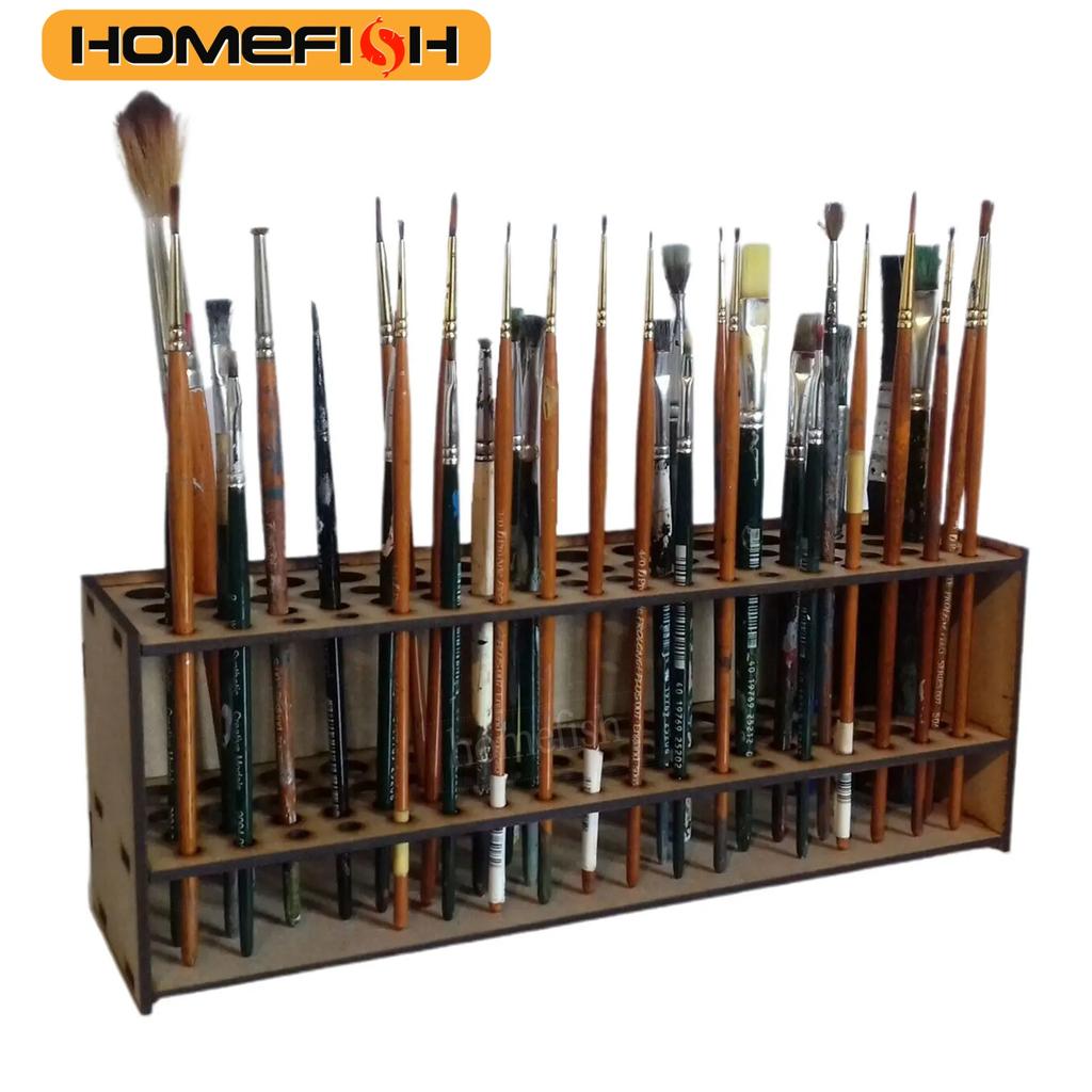 67 Hål Penselställ Träställ för Målarpenslar Skrivbordsorganisatör Väggmonterad Sminkborsthylla För Målartillbehör