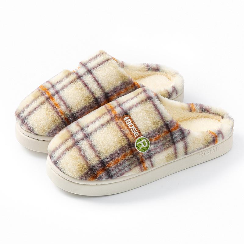 Fashion home cotton slippers women's autumn and winter new non-slip velvet warm colored striped cotton slippers