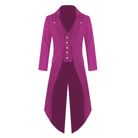 

Мужской готический фрак с лацканами, длинный рукав, однобортный, в стиле ретро, средневековый фрак, искусственный двухкомпонентный жилет средней длины, смокинг-пальто XXXL фиолетовый