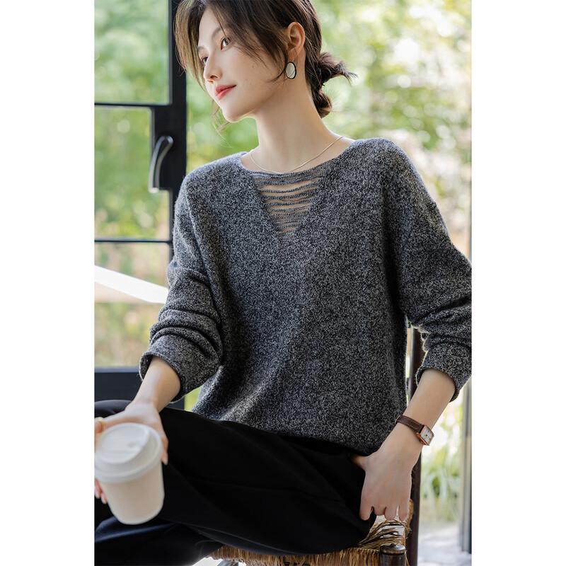 Mokana Women's V-Neck Long Sleeve Wool Sweater