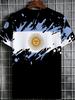 Men'S Digital Print T-Shirt, Men'S Argentine Flag Pattern T-Shirt, Sun Pattern, Round Neck Short Sleeve Summer Casual Sports, Comfortable Soft