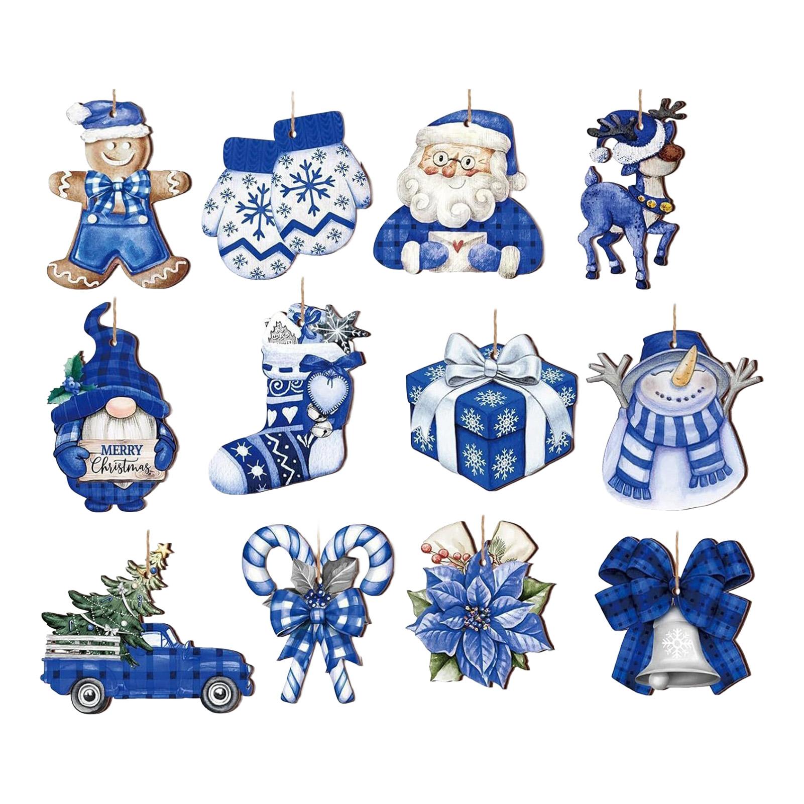 

Blue Wooden Gnome Christmas Ornaments Vintage Tree Decor Handmade Crafts for Xmas Party Decorations 12/24/36pcs