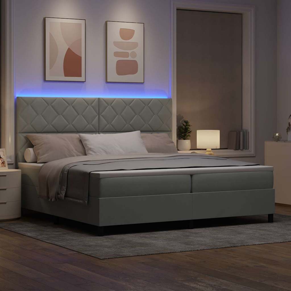 LED Box Spring Bed with Headboard Light Gray 200 X 200 Cm Velvet