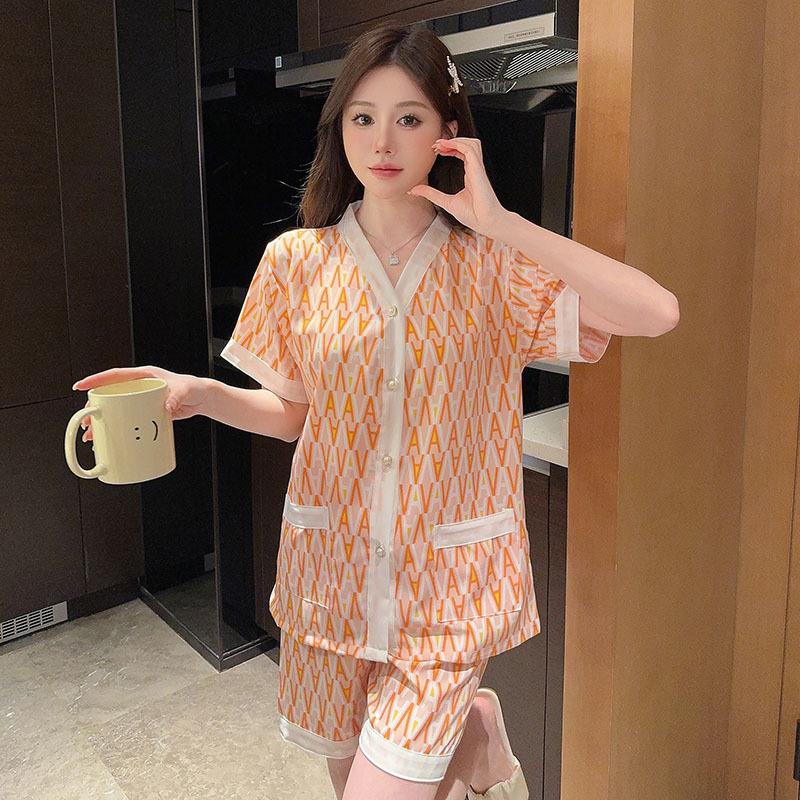 Women's Pajamas Set Summer New V-neck Stretch Pajamas Sleep Shorts Set Sleeping Extra Large 2-Piece Set