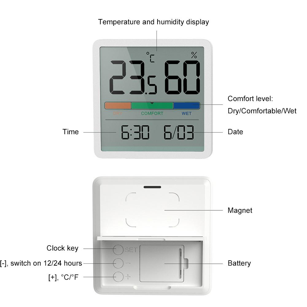 Digitales LCD Thermo-Hygrometer Zeitanzeige Datumsanzeige Thermometer Hygrometer Haushalt Wetterstation Temperatur Feuchtigkeitsmesser