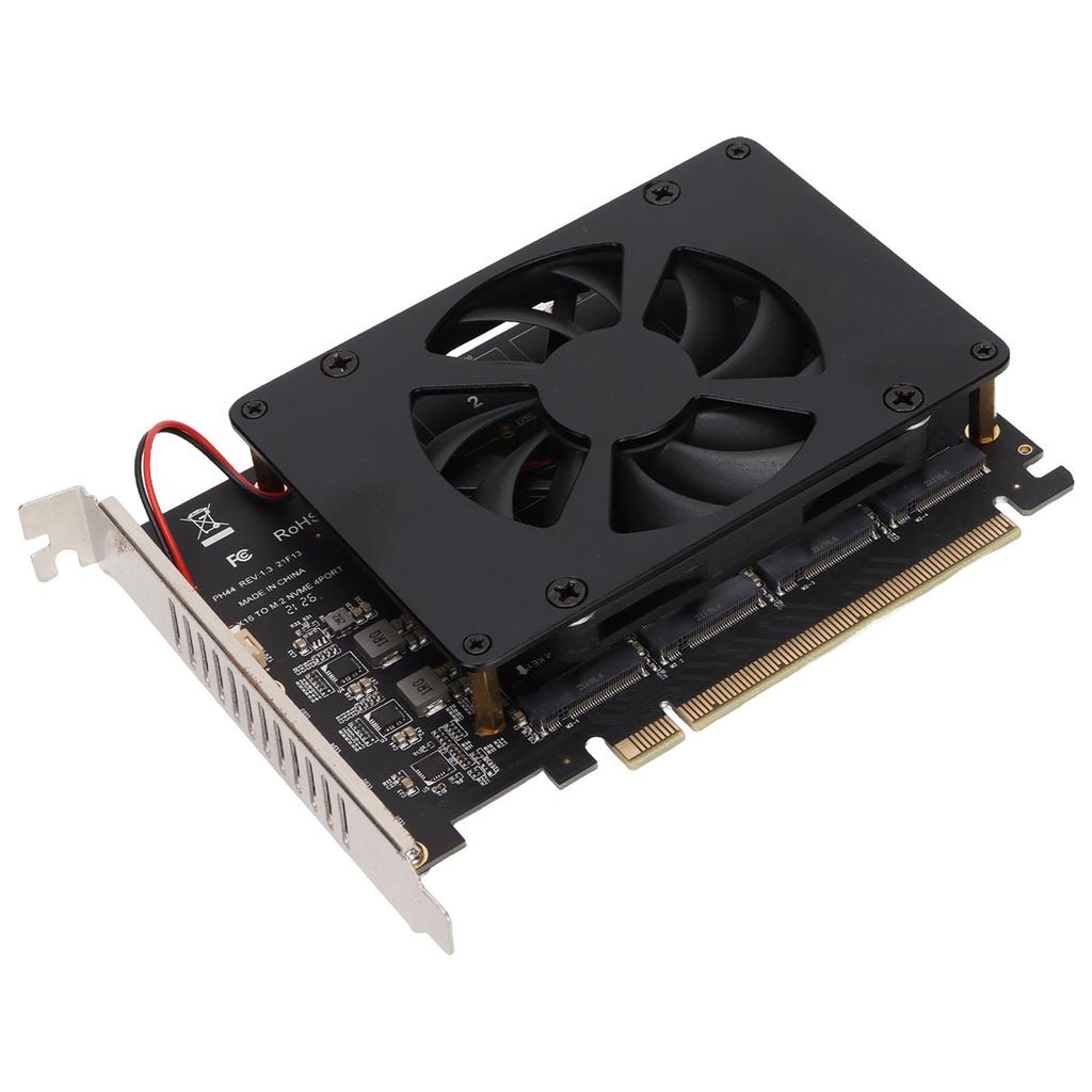 Adapter Card NVME M.2 To PCIE X16 4 Ports 32Gbps Expansion Card Computer Accessories with Enhanced Cooling Fan