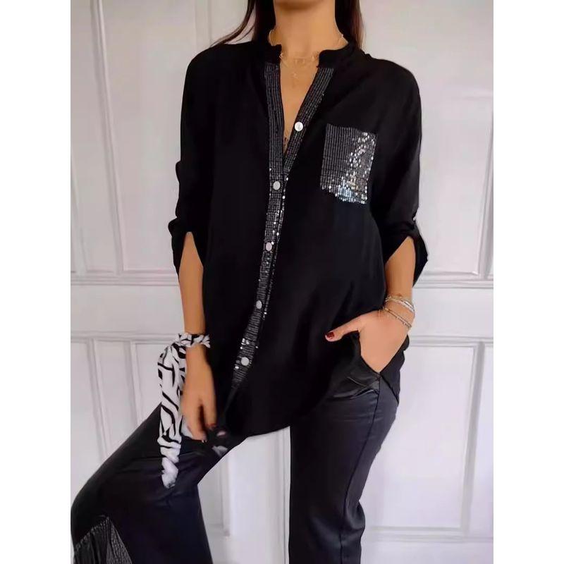 Glitter Fashion Women's Slim Fit Shirt Sequins Fashion Women Slim Fit Shirts