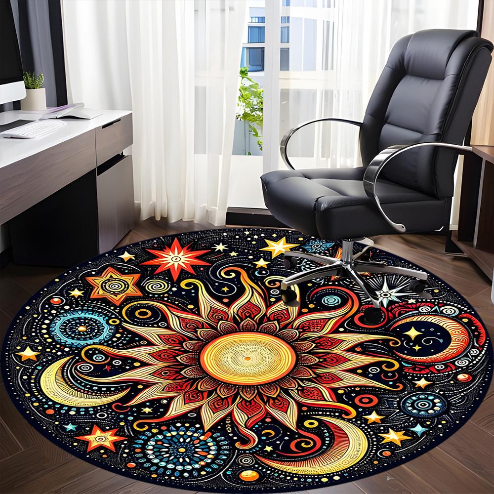 1pc Celestial Mandala Chair Carpet for Office - Indoor Non-Slip Washable Polyester Fiber Carpet, Soft Comfortable Mat For Office Yy250928043