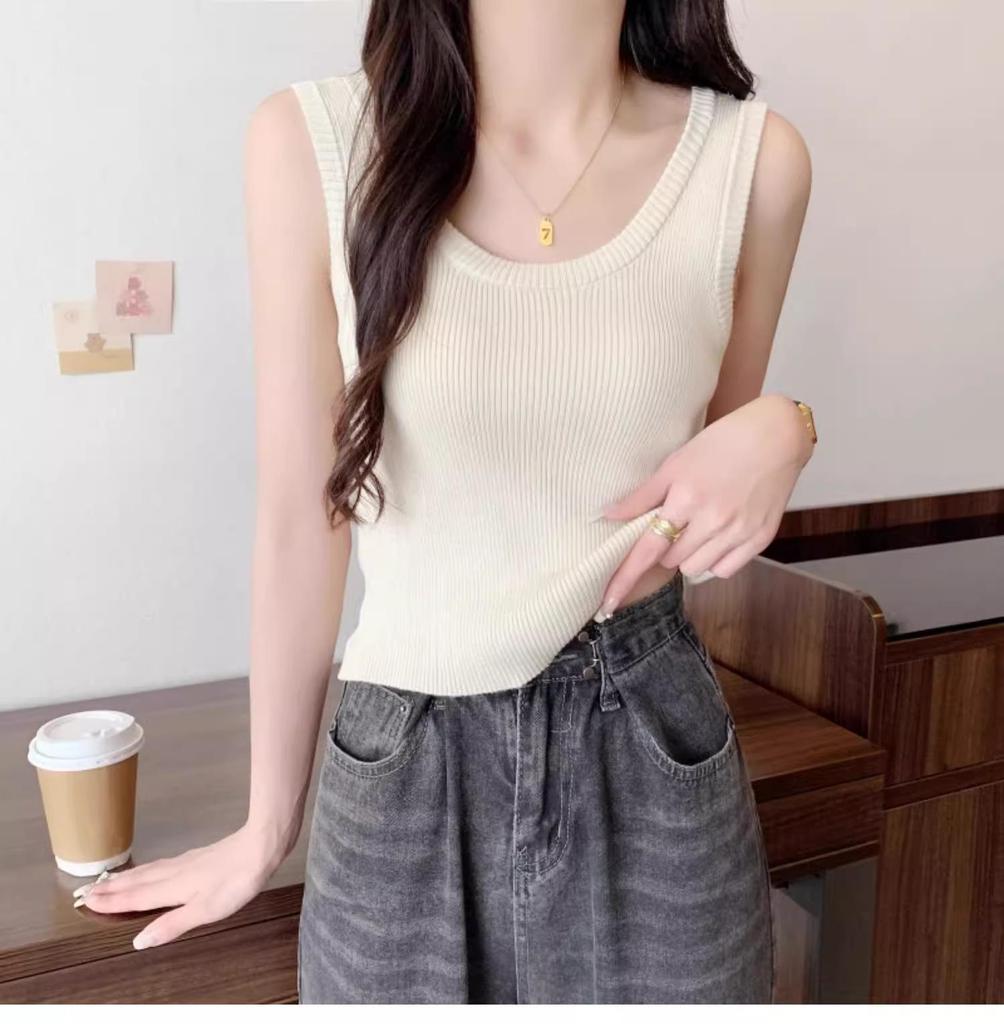 Débardeur sans manches en maille française pour femme: Débardeur d'été ajusté