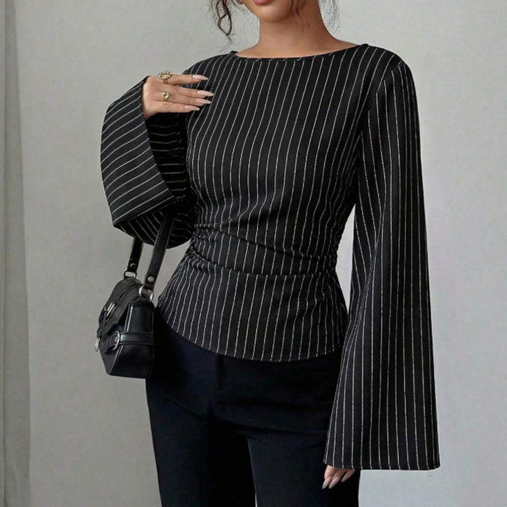Women's Casual Long Sleeve Top Button Detail Round Neckline Relaxed Fit Lightweight Blouse Suitable for Everyday Wear