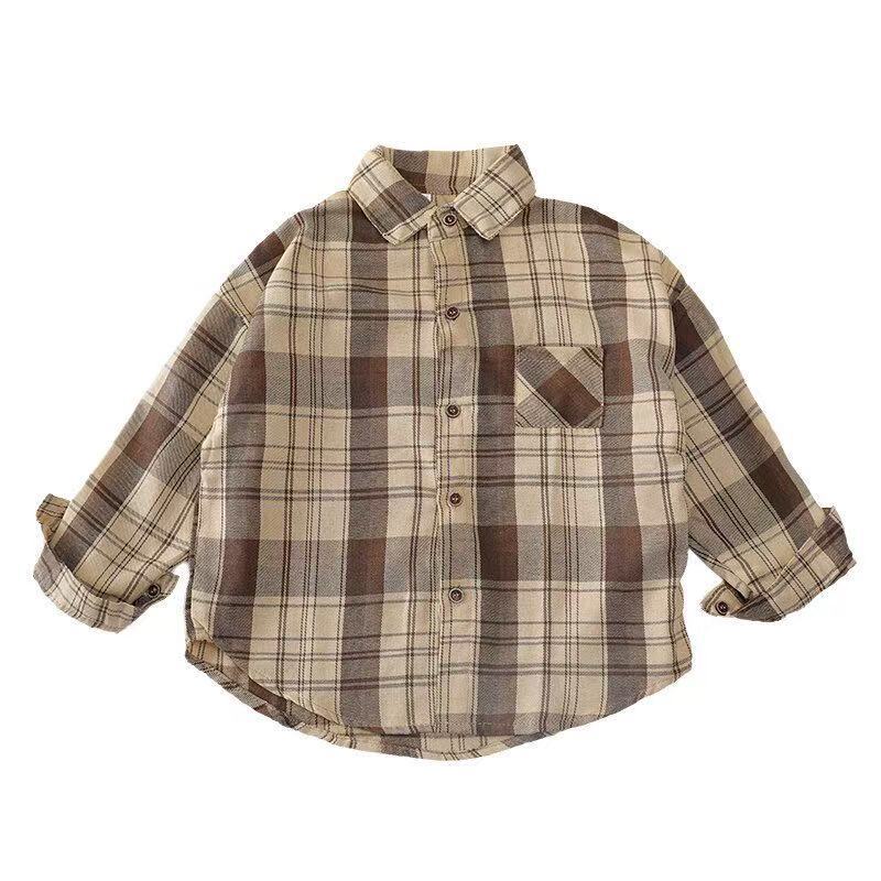 Boys Plaid Shirt Long Sleeve Spring Autumn Casual Top Stylish Kids Button Down Clothes 90