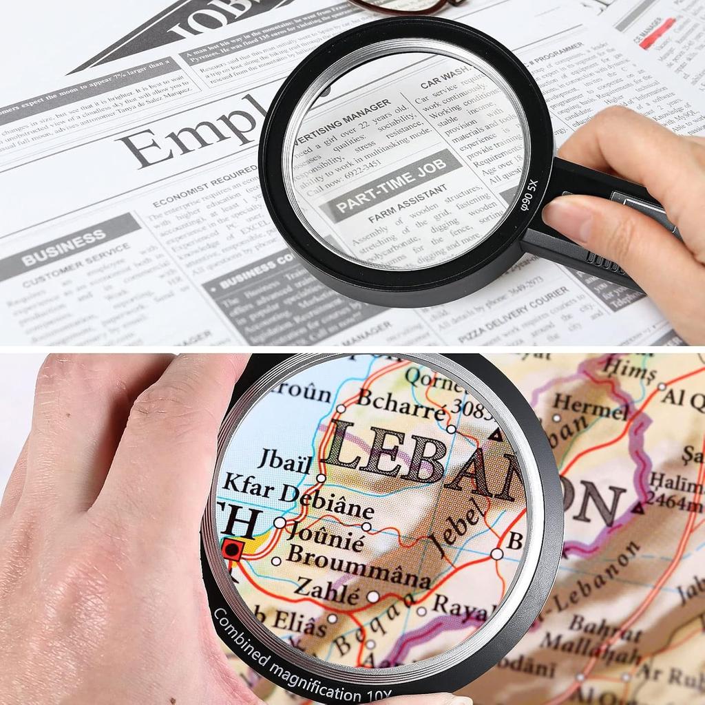 30X Handheld Magnifier with 6 Light, Jeweler Loupes Lighted Magnifying Glass-USB Rechargeable for Seniors Reading Coins Crafts Jewelry Hobbies