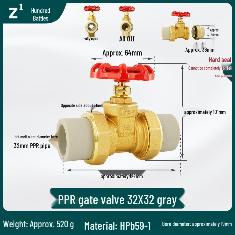 Full Copper Gate Valve for PPR, PE, and Tap Water Pipes - 20mm, 25mm, 32mm Double Union, Hot Melt Compatible.