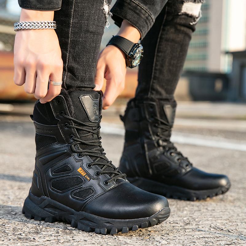 New Tactical Training Mid-Calf Wolf Brown Combat Boots Leather Tactical Wear-Resistant Outdoor Hiking Boots