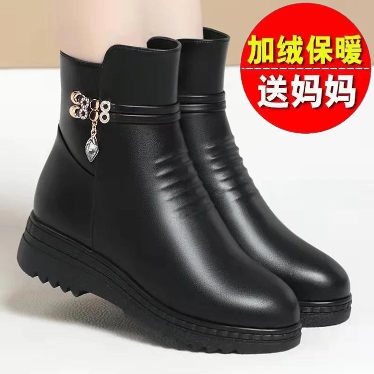 Fashion 2024 Women Winter Casual Platform Block High Heels Ankle Boots Female Suede Fleece Zipper Buckle Warm Snow Boots Shoes