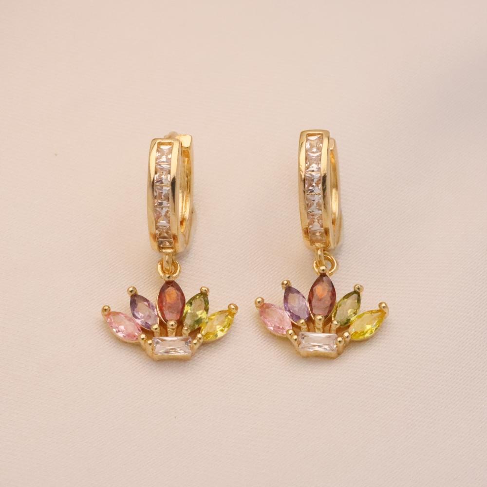 1 Pair Exquisite Colorful Geometric Leaves Zirconia Dangle Earrings for Women Golden Earring Jewelry Wedding Party Accessories