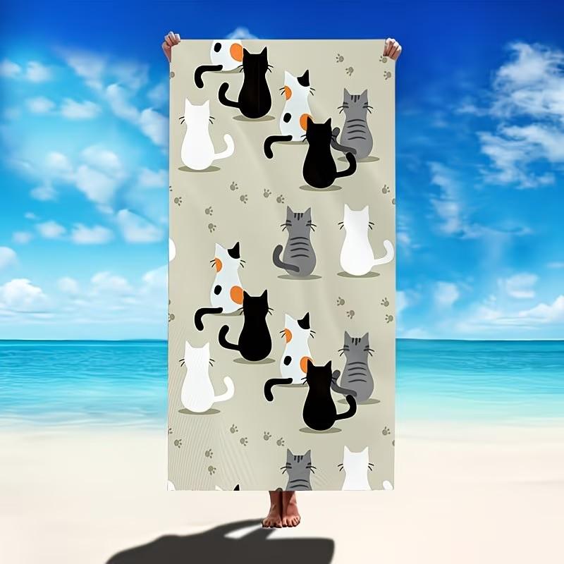 Oversized Cute Cat Beach Towel XL Cartoon Kitten Pool Blanket Large Bath Towels for Cat Lovers Summer Vacation Travel Essentials