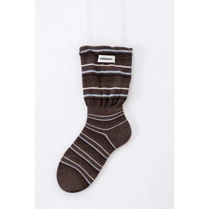 Women's Autumn and Winter Color Striped Cloth Logo Flared False Two Pieces of Cylinder Stack Socks