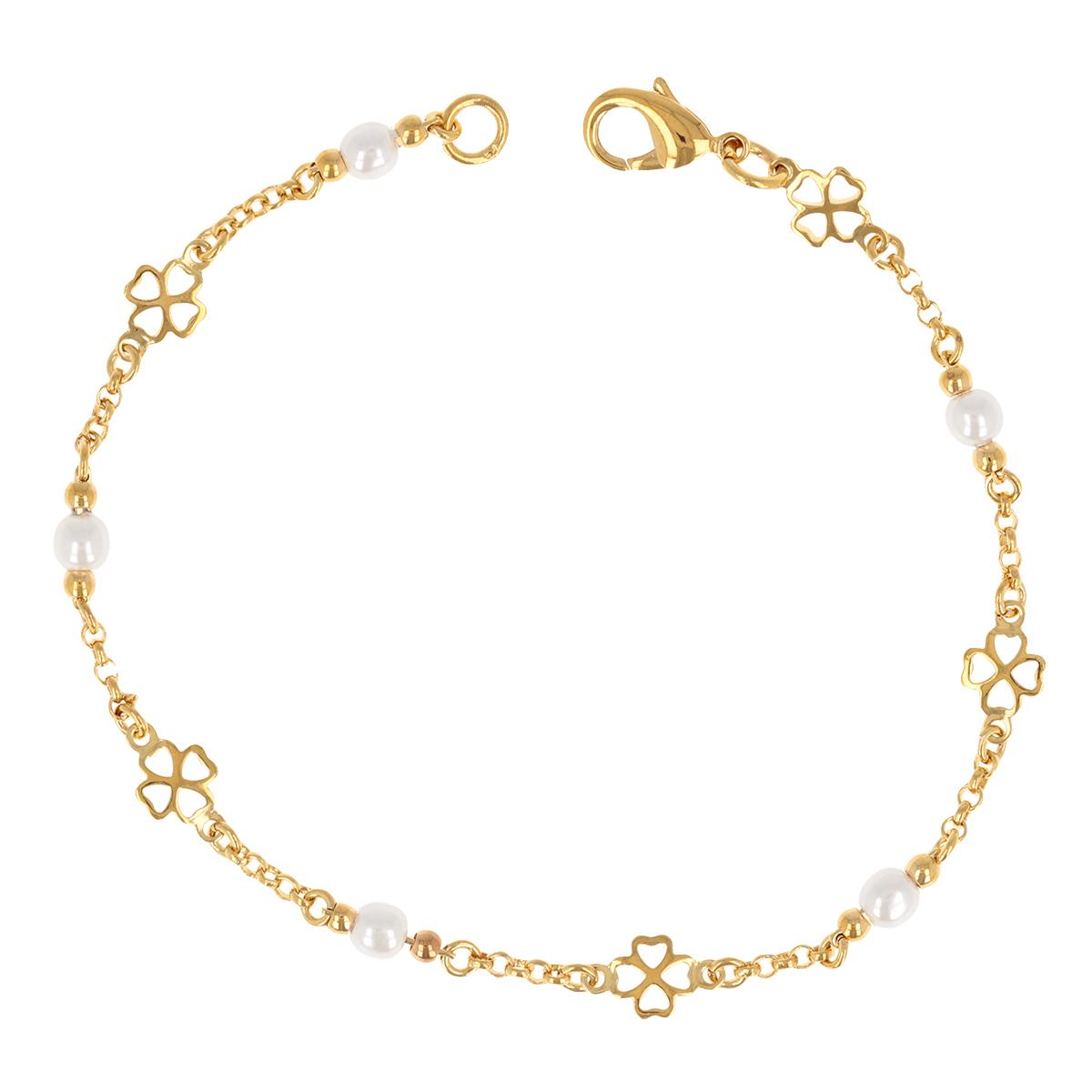 

Les Trésors De Lily [R3136] - Позолоченный браслет Clovers из белого золота - клевер 6 мм и жемчуг 4 мм