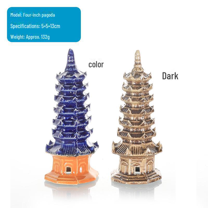 Hexagonal Pagoda Ceramic Ornament for Fish Tanks and Bonsai Sand Tables