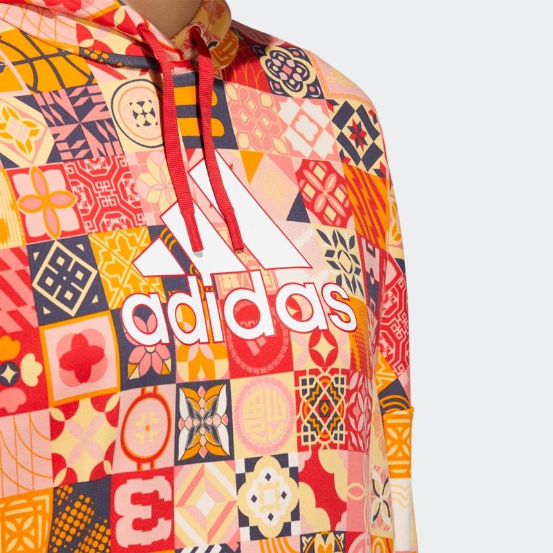 Adidas Cny Nový rok Geometrický vzor Celoplošný potisk Mikina s dlouhým rukávem Dámské mikiny Červená HI3262