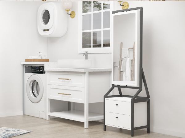 360 degrees Jewelry Cabinet with Full-Length Mirror, Rotating Jewelry Cabinet with 2 Lower Drawers, Freely Rotatable, Spacious Storage