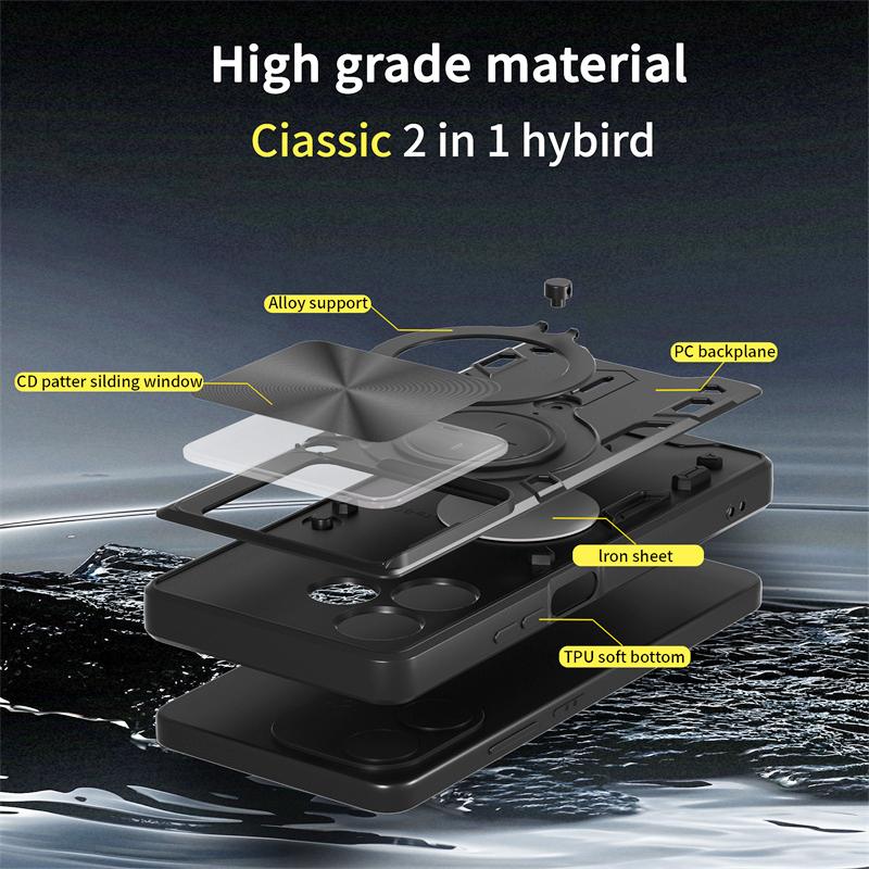 For OPPO A5 Pro 5G Case Slide Lens Protector With Ring Magnetic Holder Back Cover for Oppo Oppo A5Pro 5G Armor Silicone PC Funda