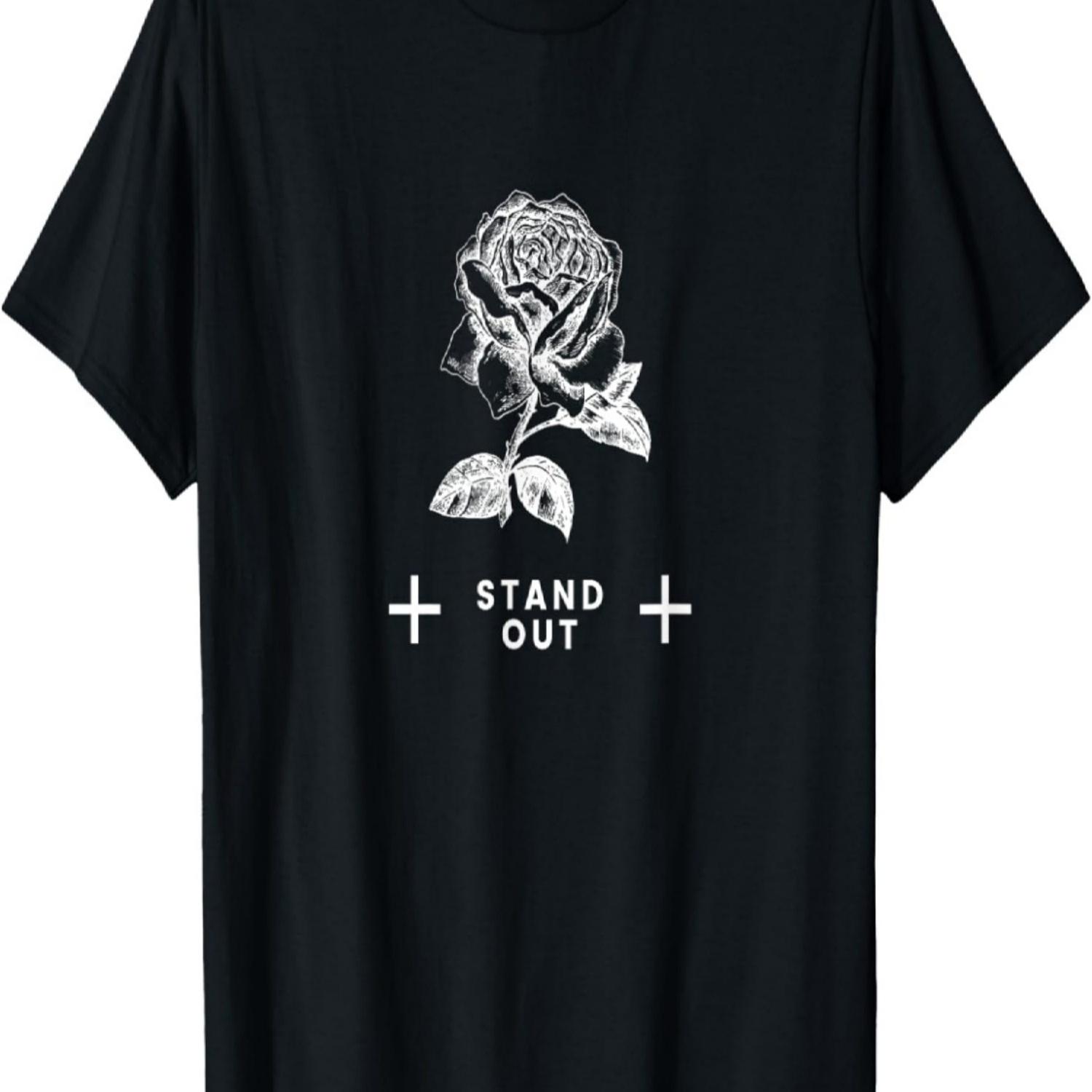 Stand Out T-Shirt, Rose Motif Hoodie Tattoo Style T-Shirt S чёрный