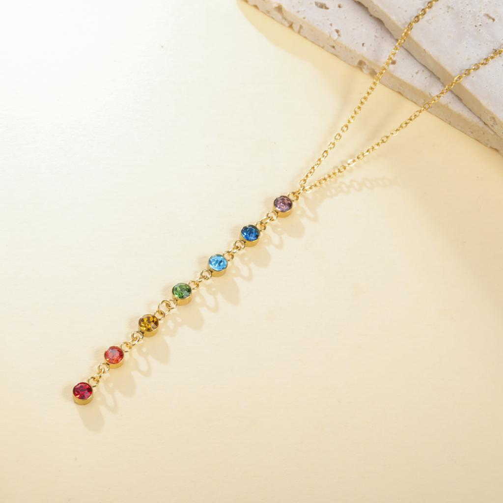 7-color zircon necklace stainless steel women's exquisite jewelry birthday gift wholesale long collarbone chain versatile