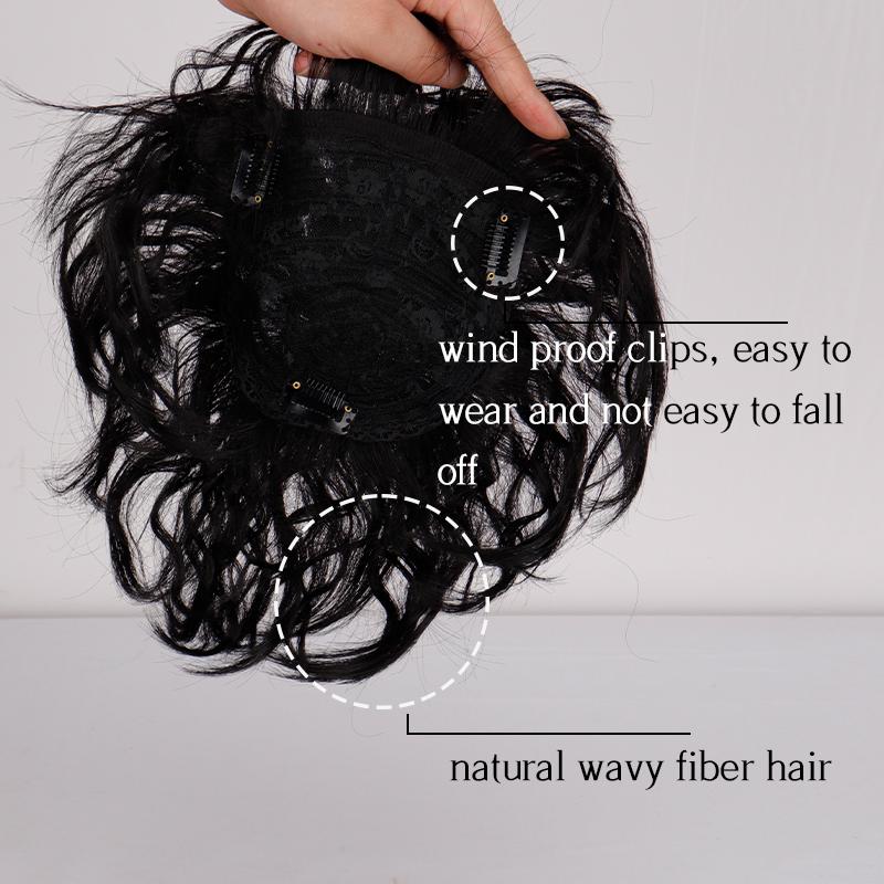 LISI HAIR Women Short Wavy Black Synthetic Hair Extensions 3D Air Hair Bangs Clip In Hairpiece Toppers for Women Daily Wear