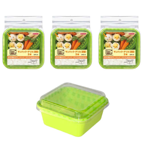 Sunnap Bento Packs with Lids, Sun Pack Delica, Deep, 9-Pack (3-Pack x 3-Pack), Disposable, Microwave-Safe, Green Check Pattern for a Great Show-Off Si