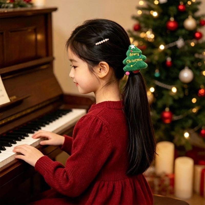Holiday Hair Scrunchie Velvety Christmas Hair Tie with Plush Top for Christmas Party, Family Photos and Festival Styling