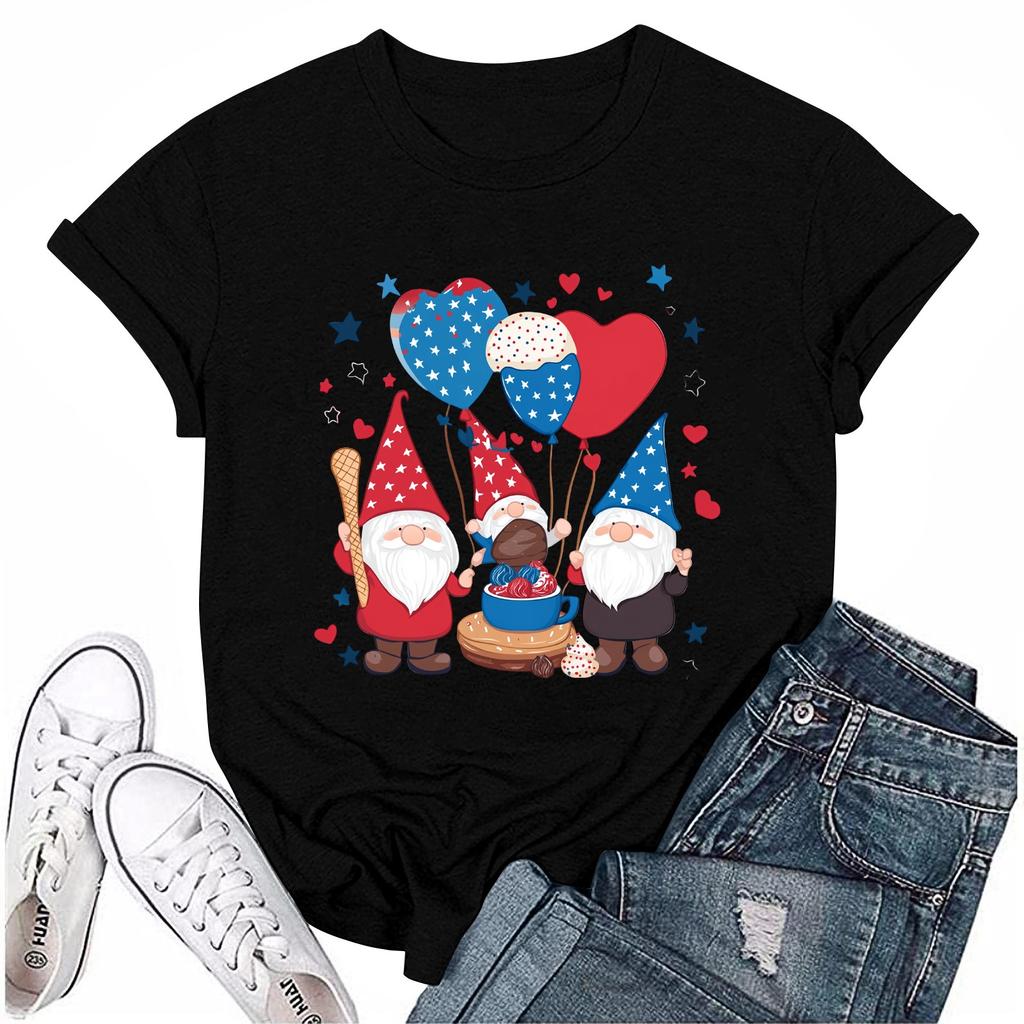 Dámské ležérní tričko s krátkým rukávem a potiskem ke Dni nezávislosti s kulatým výstřihem