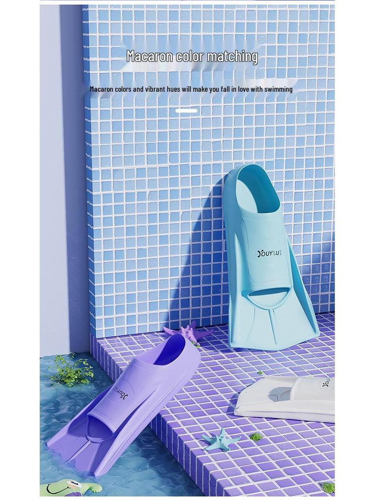 Women's and Children's Professional Short Swim Fins for Freestyle, Breaststroke, Snorkeling, and Diving