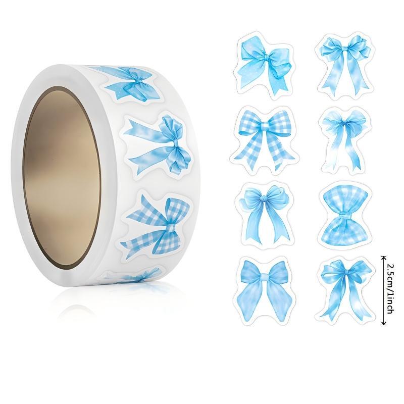 500Pcs/Roll Bow Print Stickers Waterproof Self-Adhesive Decals for Laptop Scrapbook Journal Packaging Decoration