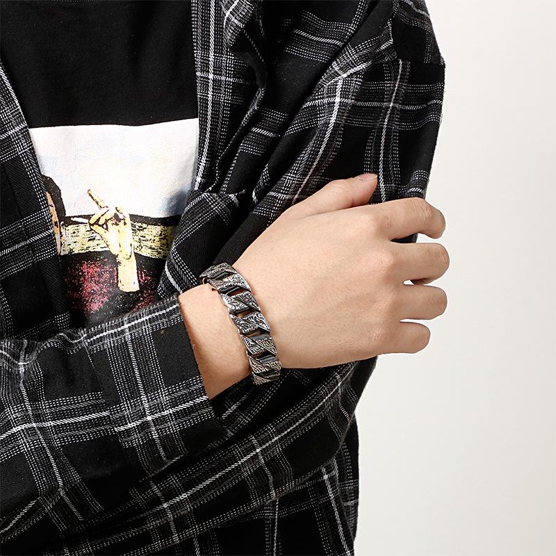 316L Titanium Steel Vintage Snap Button Bracelet - Punk Rock Hip Hop Style for Men